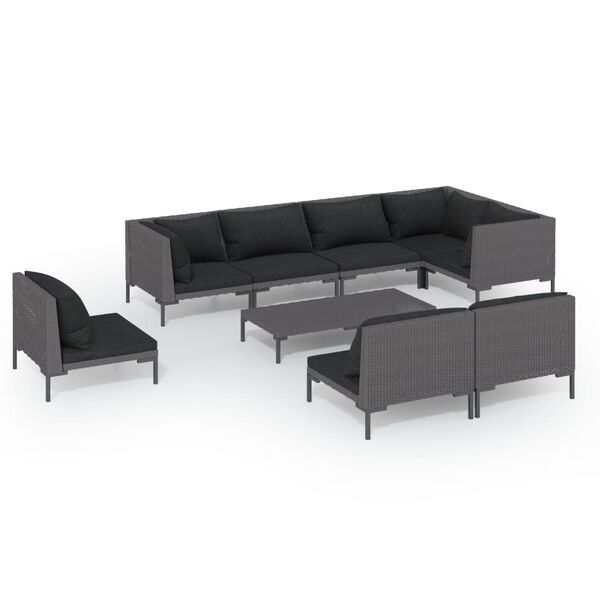 vidaXL 9-tlg. Garten-Lounge-Set mit Kissen Poly Rattan Dunkelgrau