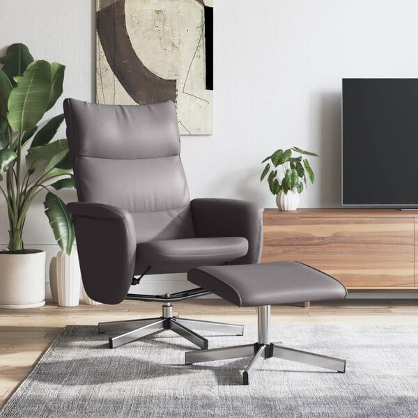 vidaXL Relaxsessel mit Fu&szlig;hocker Grau Kunstleder