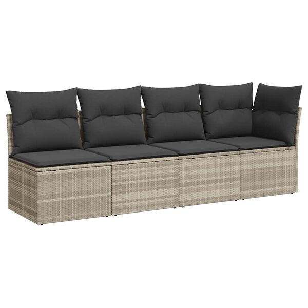 vidaXL Gartensofa mit Kissen 4-Sitzer Hellgrau Poly Rattan