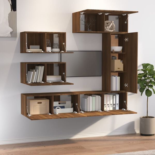 vidaXL 6-tlg. TV-Schrank-Set Braun Eichen-Optik Holzwerkstoff