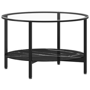vidaXL Beistelltisch Schwarz und Schwarze Marmor-Optik 70 cm Hartglas