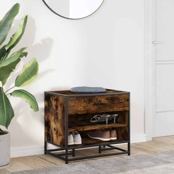 vidaXL Schuhbank Räuchereiche 60x40x53,5 cm Holzwerkstoff und Metall