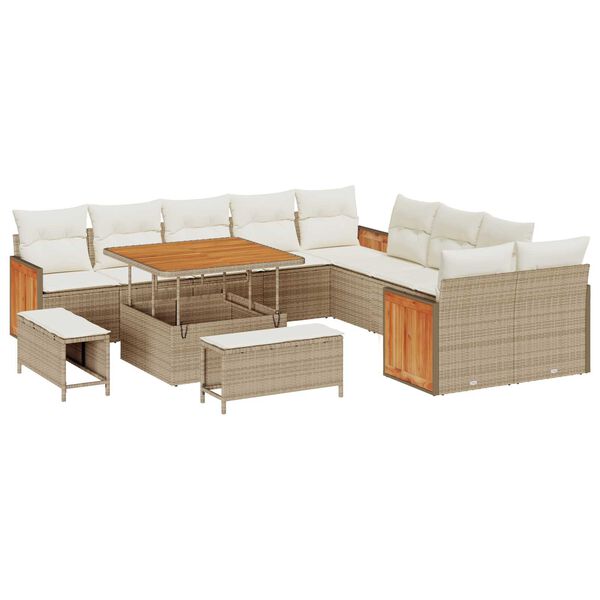 vidaXL Gartensofa-set mit Kissen 17 pcs Beige und Creme Poly-Rattan