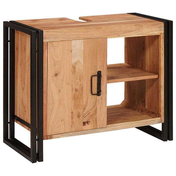 vidaXL Waschbeckenunterschrank mit Tür Massivholz Akazie und Eisen
