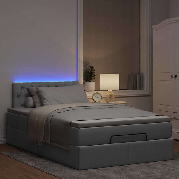 vidaXL Ottoman-Bett mit Matratze & LEDs Hellgrau 120x190 cm Stoff