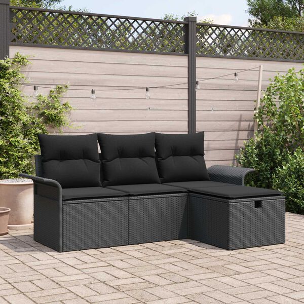 vidaXL Gartensofa-set mit Kissen 4 pcs Schwarz Poly-Rattan