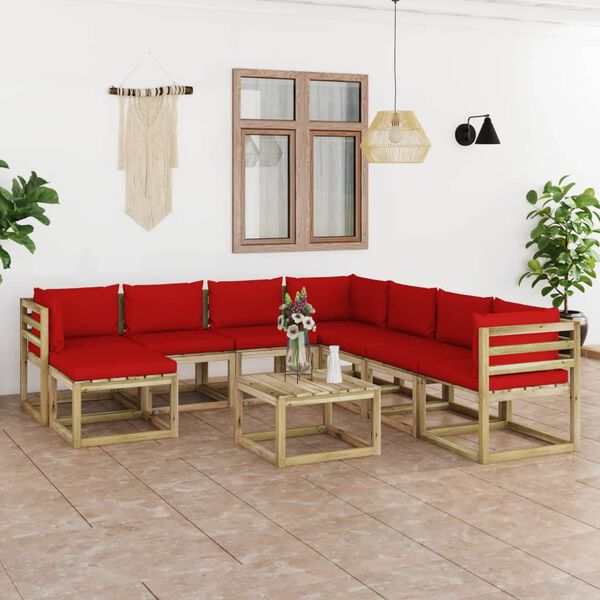 vidaXL 9-tlg. Garten-Lounge-Set mit Kissen Impr&auml;gniertes Kiefernholz