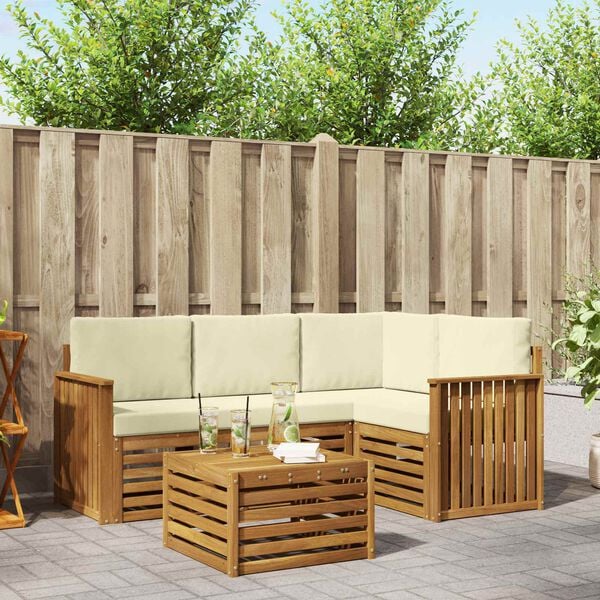 vidaXL Outdoor-Sofagarnitur 5 pcs Natur und Creme Massivholz Akazie