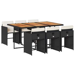vidaXL 7-tlg. Garten-Essgruppe mit Kissen Schwarz Poly Rattan