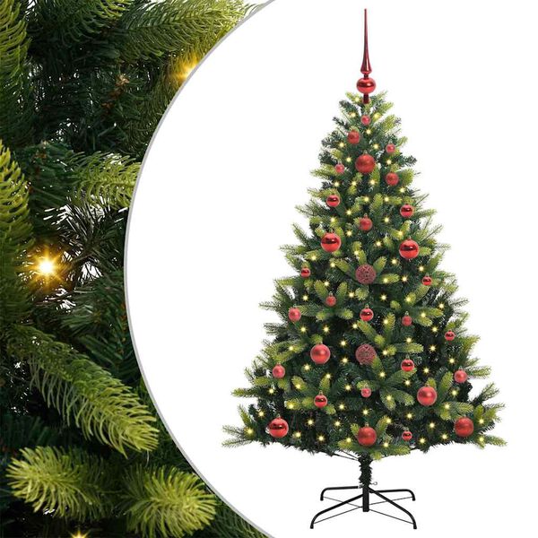 vidaXL K&uuml;nstlicher geflammter Weihnachtsbaum 150 LEDs Gr&uuml;n 120 cm