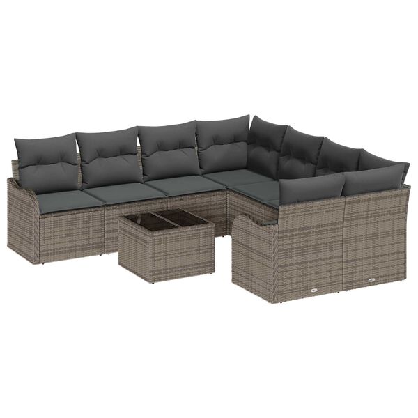 vidaXL Gartensofa-set 9 pcs Grau Poly-Rattan und Stahl und Glas