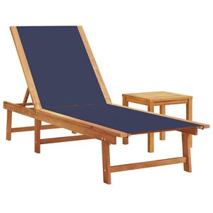 vidaXL Sonnenliege mit Tisch Blau Massivholz Akazie und Textilene