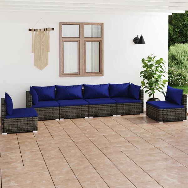 vidaXL 6-tlg. Garten-Lounge-Set mit Kissen Poly Rattan Grau