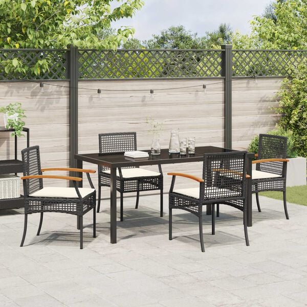 vidaXL Garten Essgruppe 5 pcs Schwarz Poly-Rattan