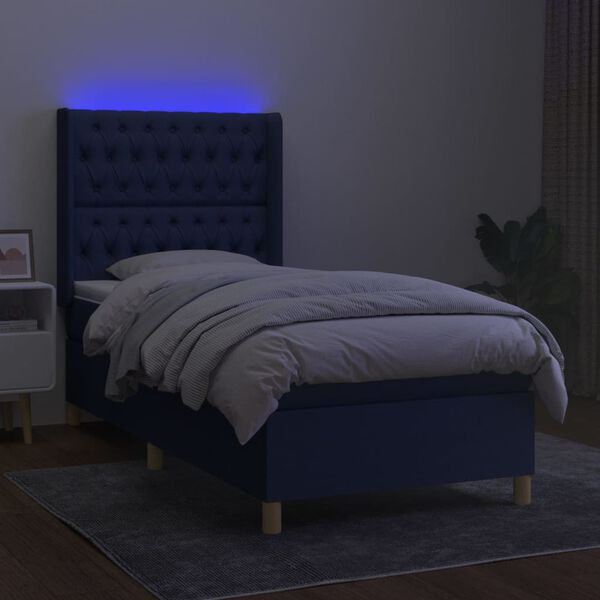 vidaXL Boxspringbett mit Matratze & LED Blau 90x190 cm Stoff