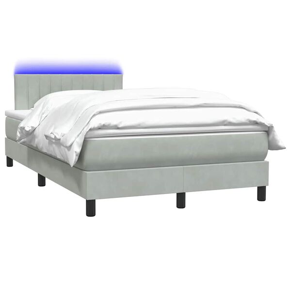 vidaXL Boxspringbett mit Matratze & LED Hellgrau 120x210 cm Samt