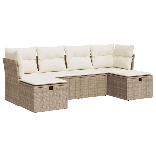 vidaXL 6-tlg. Garten-Sofagarnitur mit Kissen Beige Poly Rattan
