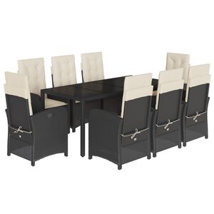 vidaXL 9-tlg. Garten-Essgruppe mit Kissen Schwarz Poly Rattan