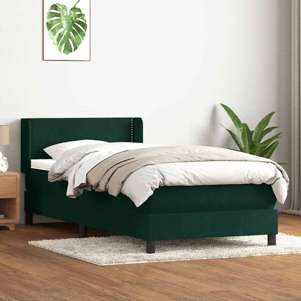 vidaXL Boxspringbett mit Matratze Dunkelgr&uuml;n 200x210 cm Samt