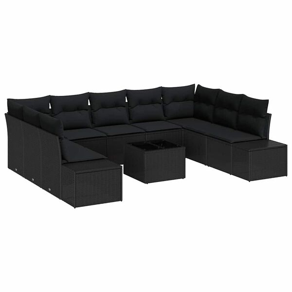 vidaXL Gartensofa-set mit Kissen 10 pcs Schwarz Poly-Rattan