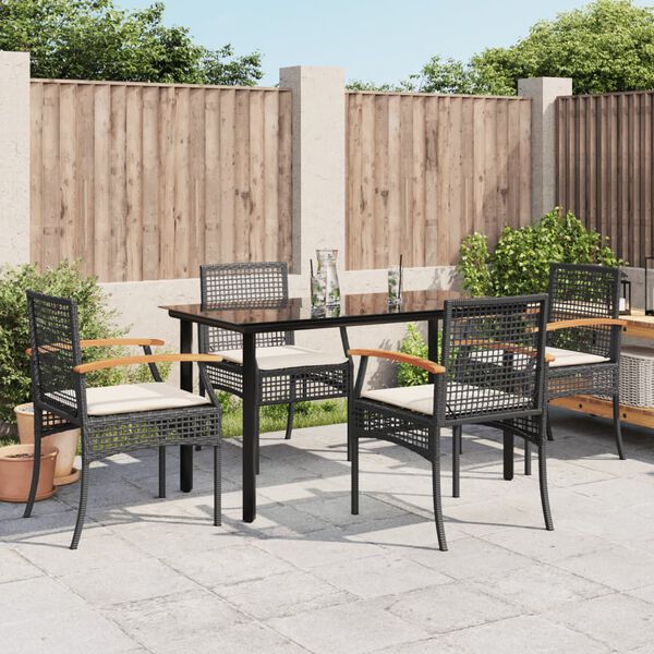 vidaXL 5-tlg. Garten-Essgruppe mit Kissen Schwarz Poly Rattan