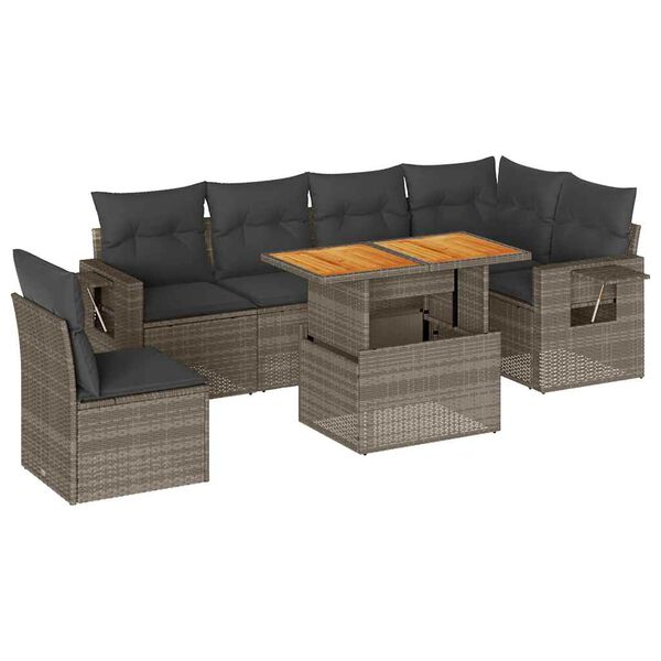 vidaXL 7-tlg. Garten-Sofagarnitur mit Kissen Grau Poly Rattan