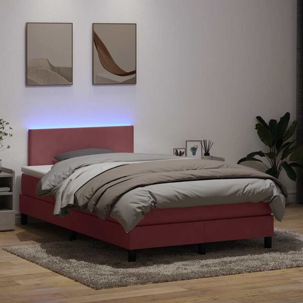 vidaXL Boxspringbett mit Matratze & LED Rosa 120x210 cm Samt