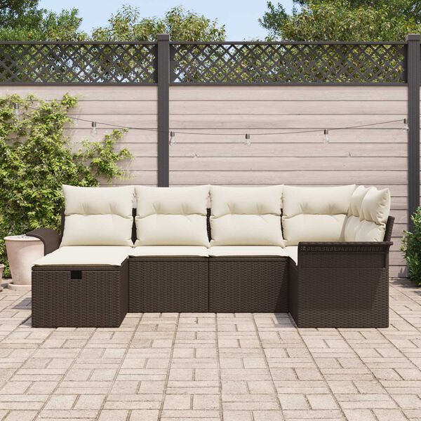 vidaXL Garten-Sofa-Set mit Kissen mit Speicher 6 pcs Braun Poly Rattan