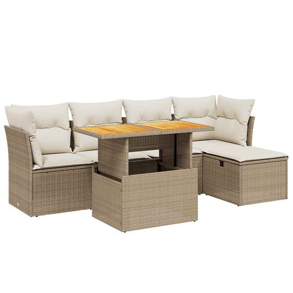 vidaXL 6-tlg. Garten-Sofagarnitur mit Kissen Beige Poly Rattan