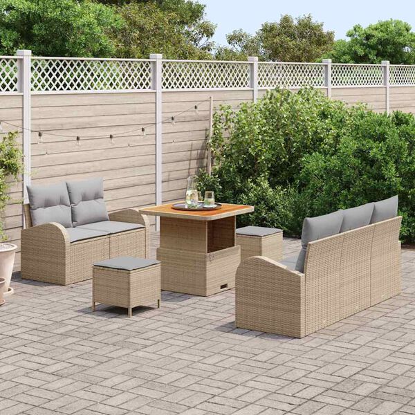 vidaXL Garten-Sofa-Set mit Kissen mit Kissen 8 pcs Beige und Hellgrau