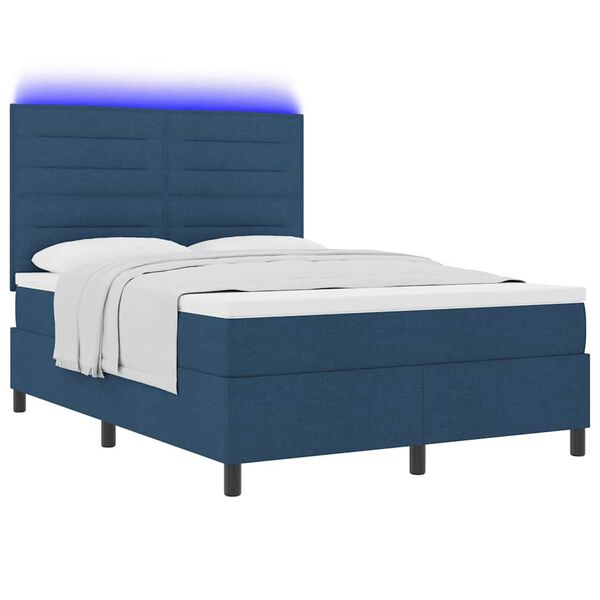 vidaXL Boxspringbett mit Matratze mit LED Blau 140 x 200 cm Stoff