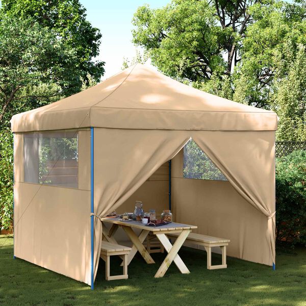 vidaXL Partyzelt Faltbar Pop-Up mit 4 Seitenteilen Beige