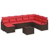 vidaXL Sofa Set mit Kissen 9 pcs Braun und Rot Poly-Rattan