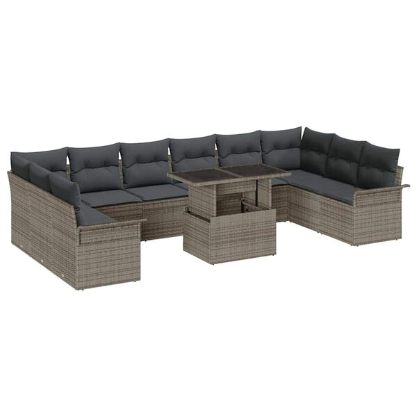 vidaXL Sofa Set mit Kissen 11 pcs Grau Poly-Rattan