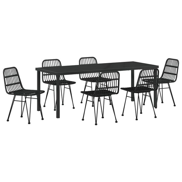 vidaXL Garten Essgruppe 7 pcs Schwarz Pulverbeschichteter Stahl