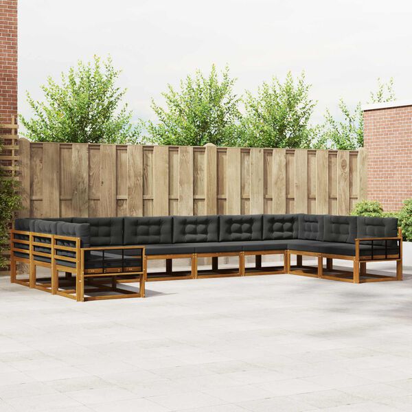 vidaXL Outdoor-Sofagarnitur mit Kissen 10 pcs Natur und Anthrazit