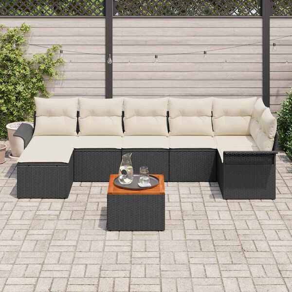 vidaXL Gartensofa-set mit Kissen 8 pcs Schwarz Poly-Rattan