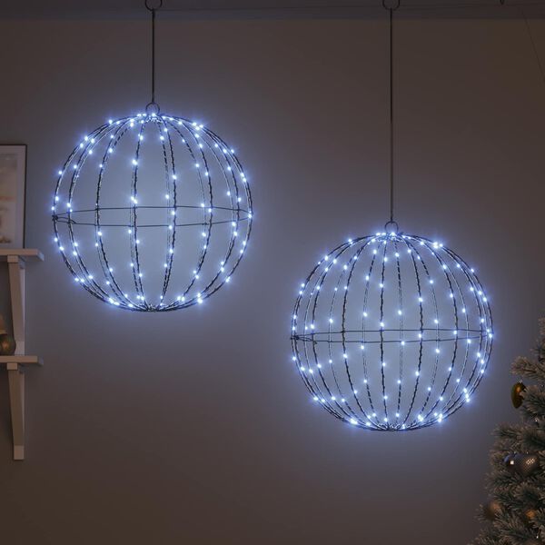 vidaXL Ball mit 320 LEDs 2 pcs Kaltwei&szlig; 50,5 x 50,5 x 52 cm Metall