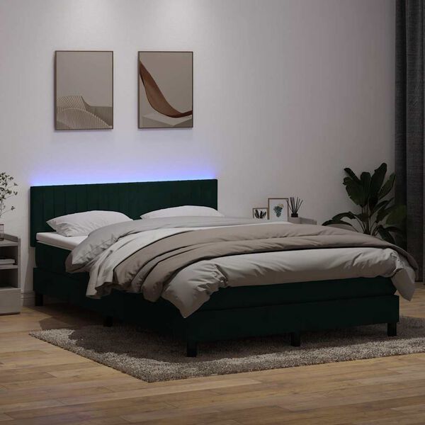 vidaXL Boxspringbett mit Matratze & LED Dunkelgr&uuml;n 160x220 cm Samt