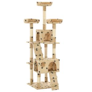 vidaXL Katzen-Kratzbaum mit Sisal-S&auml;ulen 170 cm Beige Pfoten-Aufdruck