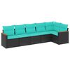 vidaXL 6-teiliges Gartensofa-Set mit Kissen, schwarzes Polyrattan