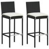vidaXL Garten-Barhocker mit Kissen 2 Stk. Schwarz Poly Rattan