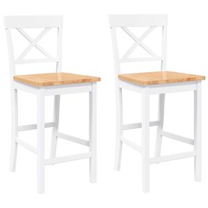 vidaXL Barhocker 2 Stk. Wei&szlig; Massivholz Gummibaum