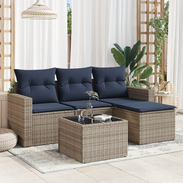 vidaXL 5-tlg. Garten-Sofagarnitur mit Kissen Grau Poly Rattan