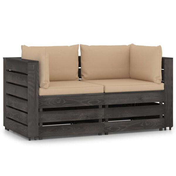 vidaXL 2-Sitzer Outdoor-Sofa mit Kissen Grau Impr&auml;gniertes Kiefernholz