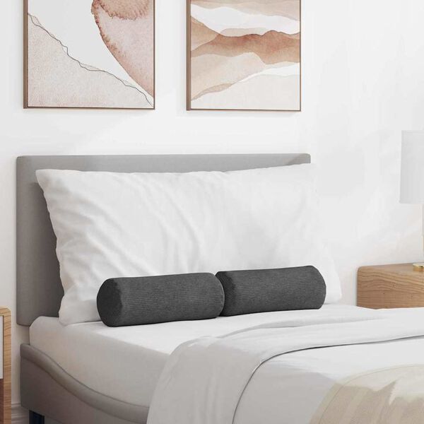 vidaXL Bolsterkissen 2 St&uuml;ck Dunkelgrau &Oslash; 15 x 40 cm Cordstoff