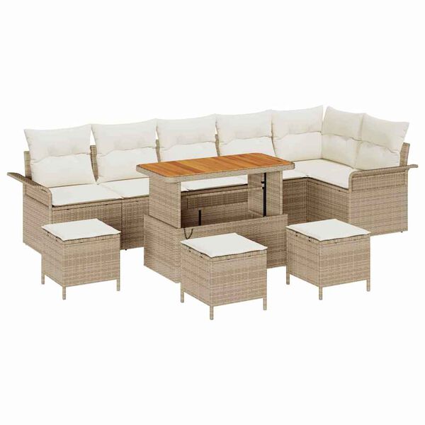 vidaXL Garten-Sofa-Set mit Kissen mit Speicher 10 pcs Beige und Creme