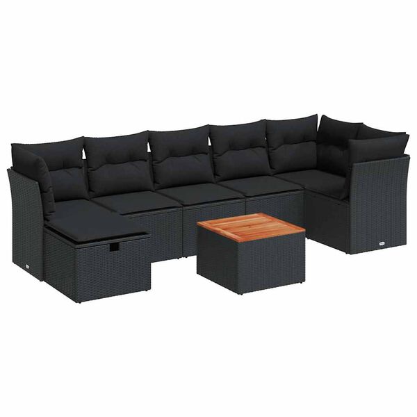vidaXL 8-tlg. Garten-Sofagarnitur mit Kissen Schwarz Poly Rattan