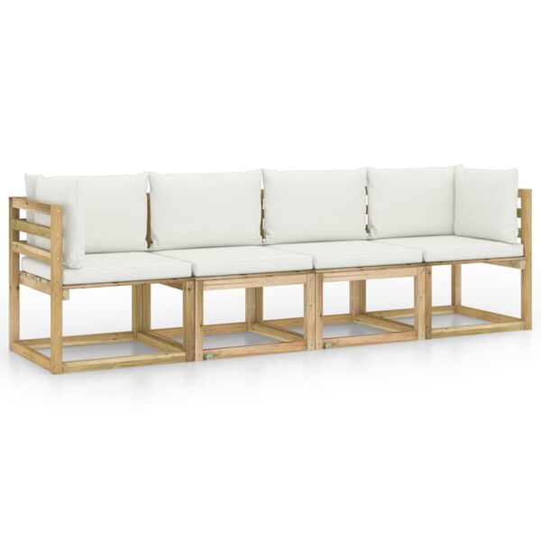vidaXL Gartensofa 4-Sitzer mit Kissen in Creme