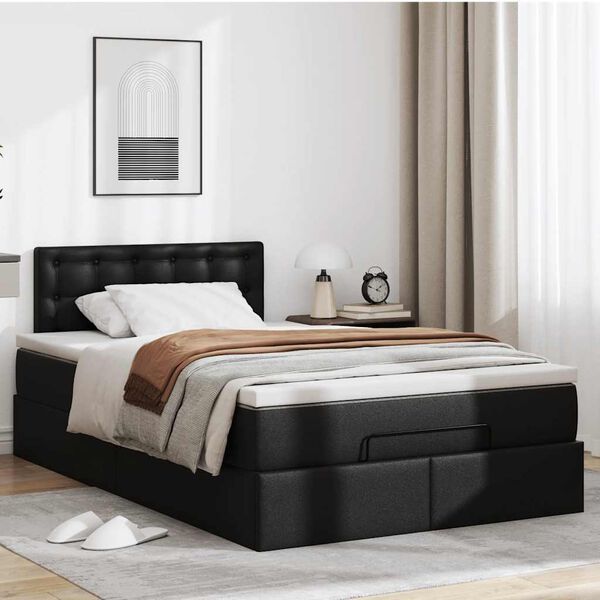 vidaXL Ottoman-Bett mit Matratzen & LEDs Schwarz 120x200 cm Kunstleder